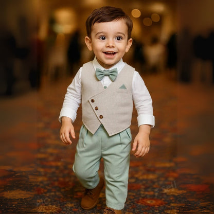 Boys Formal 3-Piece Suit Set with Shirt, Vest, Pants & Bow Tie for Weddings, Parties, Special Occasions | Toddler Kids Dress Outfit