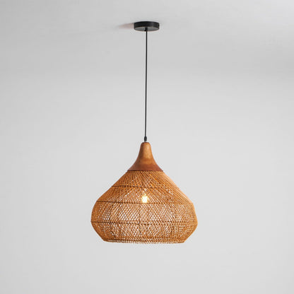 Handwoven Rattan Ceiling Light Fixture for Dining Room and Kitchen Island Over Table Adjustable Drop Natural Fiber Pendant Shade Wood Metal