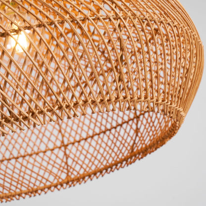 Handwoven Rattan Ceiling Light Fixture for Dining Room and Kitchen Island Over Table Adjustable Drop Natural Fiber Pendant Shade Wood Metal