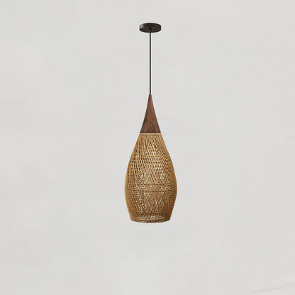 Handwoven Rattan Ceiling Light Fixture for Dining Room and Kitchen Island Over Table Adjustable Drop Natural Fiber Pendant Shade Wood Metal