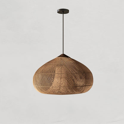 Handwoven Rattan Ceiling Light Fixture for Dining Room and Kitchen Island Over Table Adjustable Drop Natural Fiber Pendant Shade Wood Metal