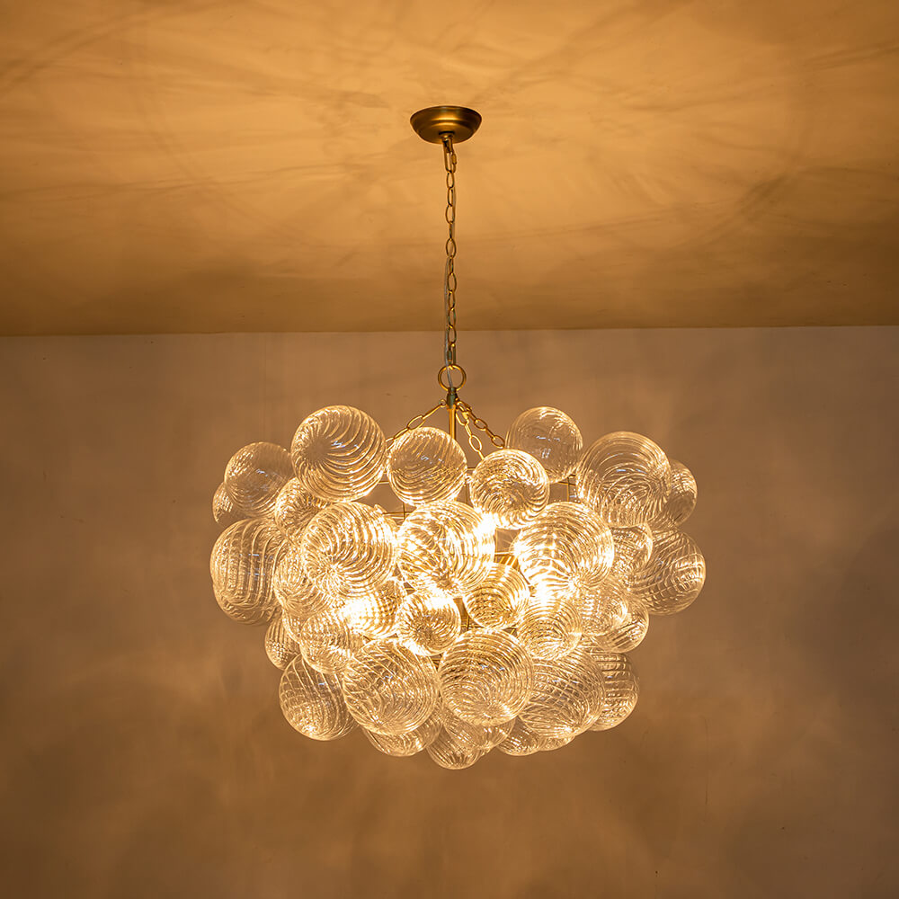 Multi-Globe Textured Glass Ceiling Fixture with Adjustable Chain Hardwired Dimmable Lighting for Dining Room Entryway Bedroom