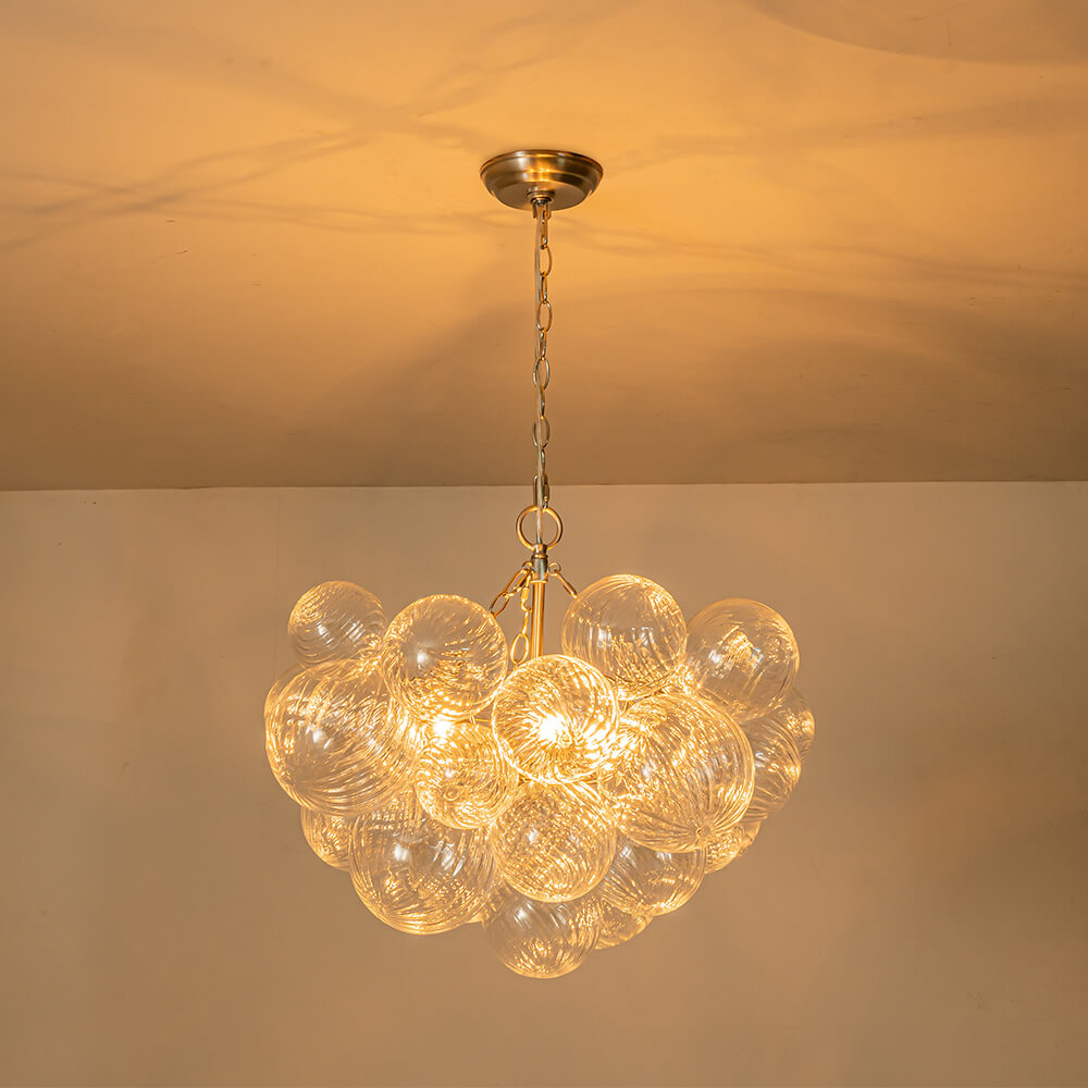 Multi-Globe Textured Glass Ceiling Fixture with Adjustable Chain Hardwired Dimmable Lighting for Dining Room Entryway Bedroom