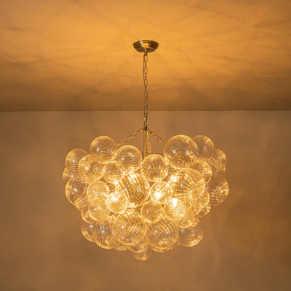 Multi-Globe Textured Glass Ceiling Fixture with Adjustable Chain Hardwired Dimmable Lighting for Dining Room Entryway Bedroom