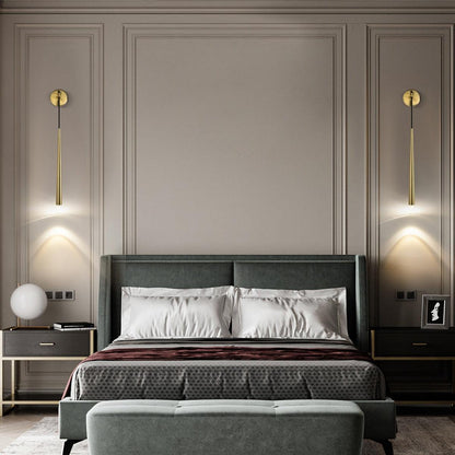 Aplique de pared LED cónico de latón de 15 pulgadas, luz de lectura vertical, iluminación para pasillo, dormitorio, montaje de metal moderno y minimalista, acento decorativo