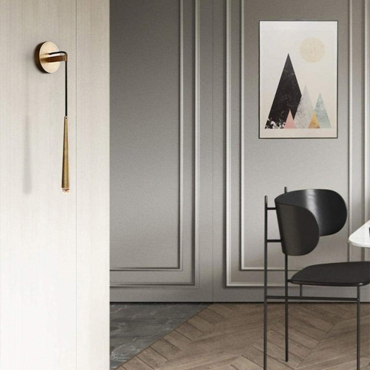 Aplique de pared LED cónico de latón de 15 pulgadas, luz de lectura vertical, iluminación para pasillo, dormitorio, montaje de metal moderno y minimalista, acento decorativo