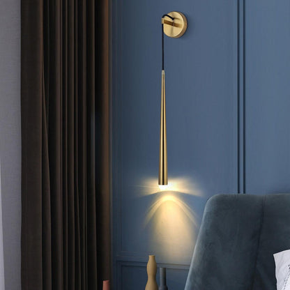 Aplique de pared LED cónico de latón de 15 pulgadas, luz de lectura vertical, iluminación para pasillo, dormitorio, montaje de metal moderno y minimalista, acento decorativo