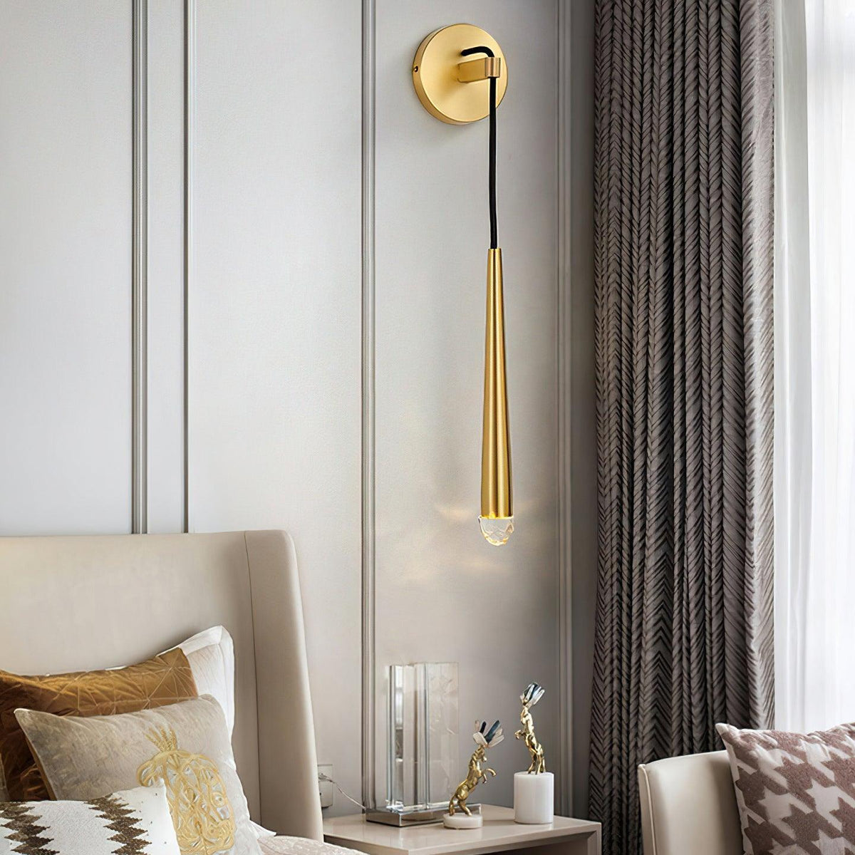 Aplique de pared LED cónico de latón de 15 pulgadas, luz de lectura vertical, iluminación para pasillo, dormitorio, montaje de metal moderno y minimalista, acento decorativo