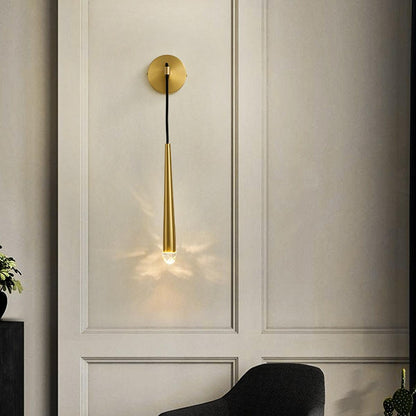 Aplique de pared LED cónico de latón de 15 pulgadas, luz de lectura vertical, iluminación para pasillo, dormitorio, montaje de metal moderno y minimalista, acento decorativo