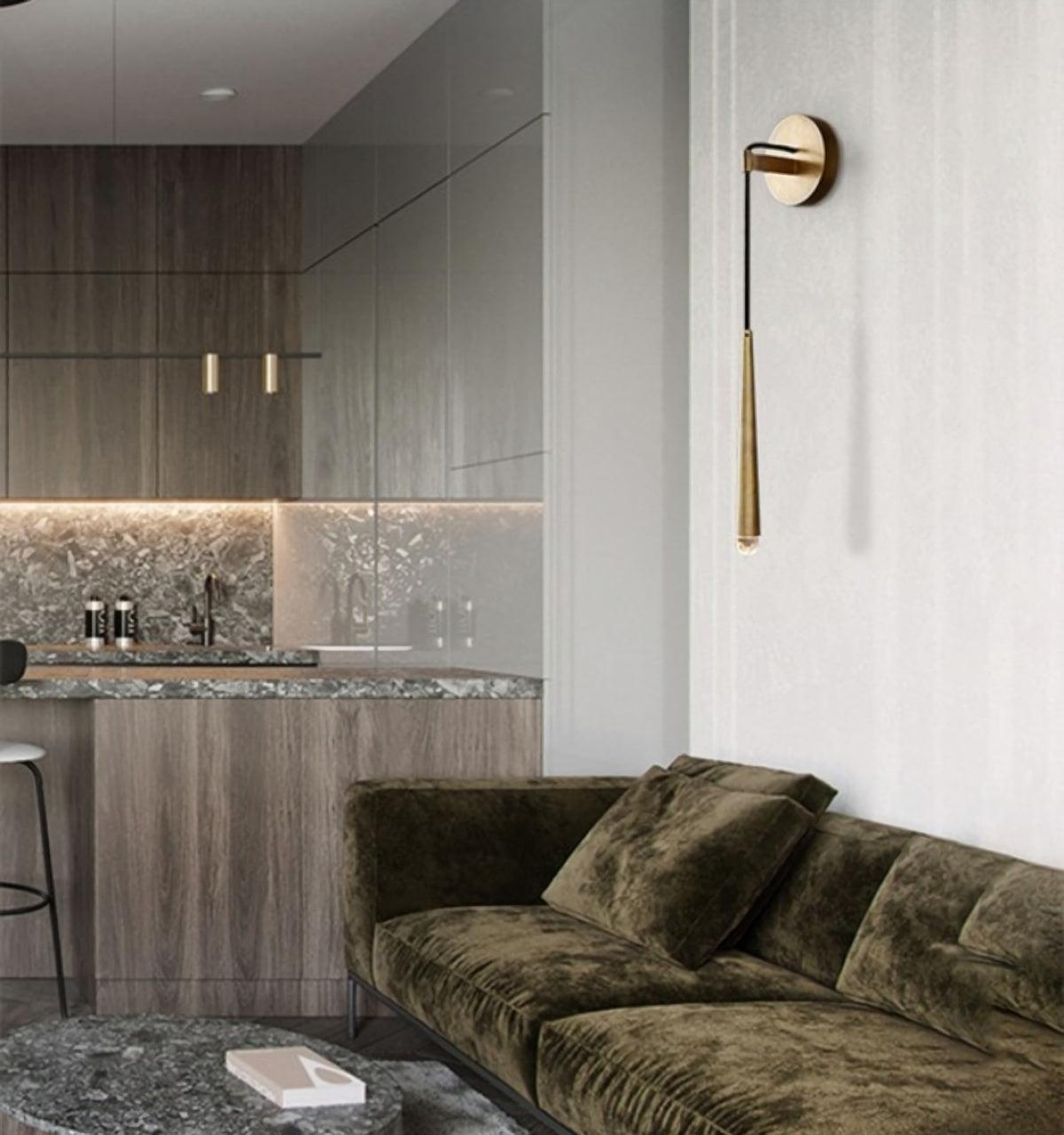 Aplique de pared LED cónico de latón de 15 pulgadas, luz de lectura vertical, iluminación para pasillo, dormitorio, montaje de metal moderno y minimalista, acento decorativo