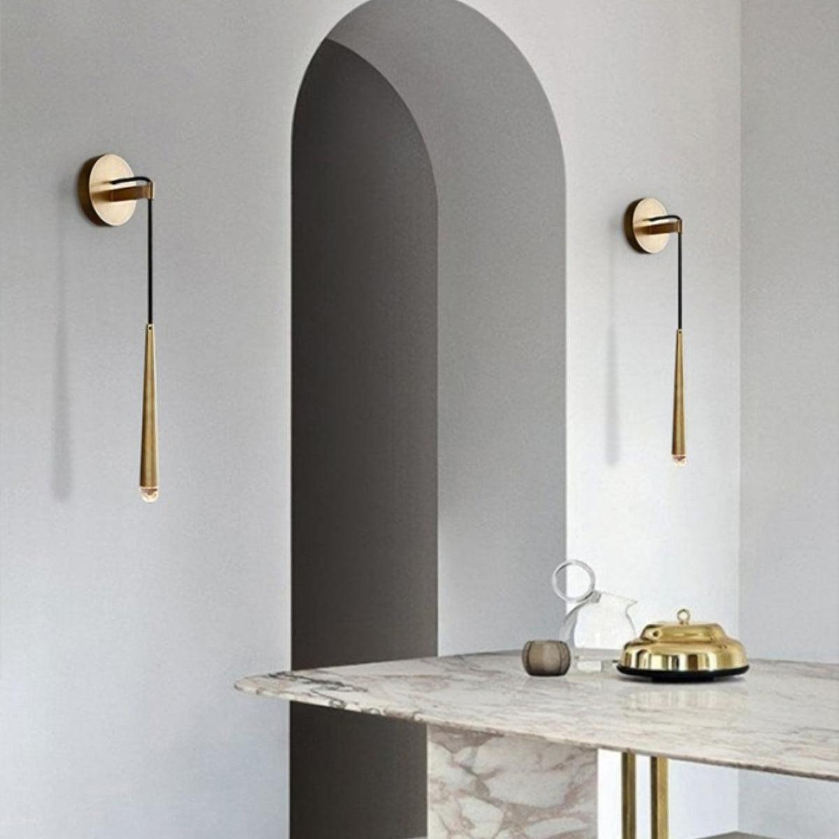 Aplique de pared LED cónico de latón de 15 pulgadas, luz de lectura vertical, iluminación para pasillo, dormitorio, montaje de metal moderno y minimalista, acento decorativo