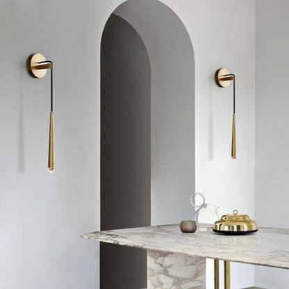 Aplique de pared LED cónico de latón de 15 pulgadas, luz de lectura vertical, iluminación para pasillo, dormitorio, montaje de metal moderno y minimalista, acento decorativo