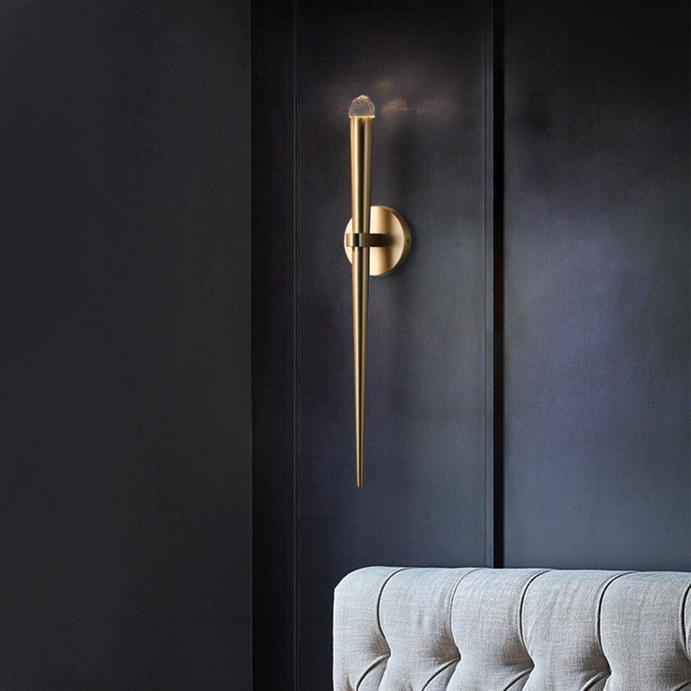 Aplique de pared LED cónico de latón de 15 pulgadas, luz de lectura vertical, iluminación para pasillo, dormitorio, montaje de metal moderno y minimalista, acento decorativo