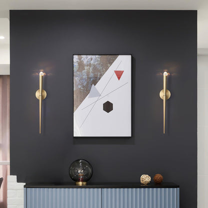 Aplique de pared LED cónico de latón de 15 pulgadas, luz de lectura vertical, iluminación para pasillo, dormitorio, montaje de metal moderno y minimalista, acento decorativo