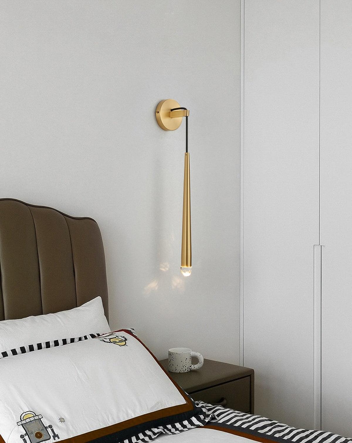 Aplique de pared LED cónico de latón de 15 pulgadas, luz de lectura vertical, iluminación para pasillo, dormitorio, montaje de metal moderno y minimalista, acento decorativo