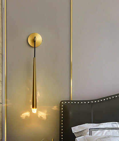 Aplique de pared LED cónico de latón de 15 pulgadas, luz de lectura vertical, iluminación para pasillo, dormitorio, montaje de metal moderno y minimalista, acento decorativo