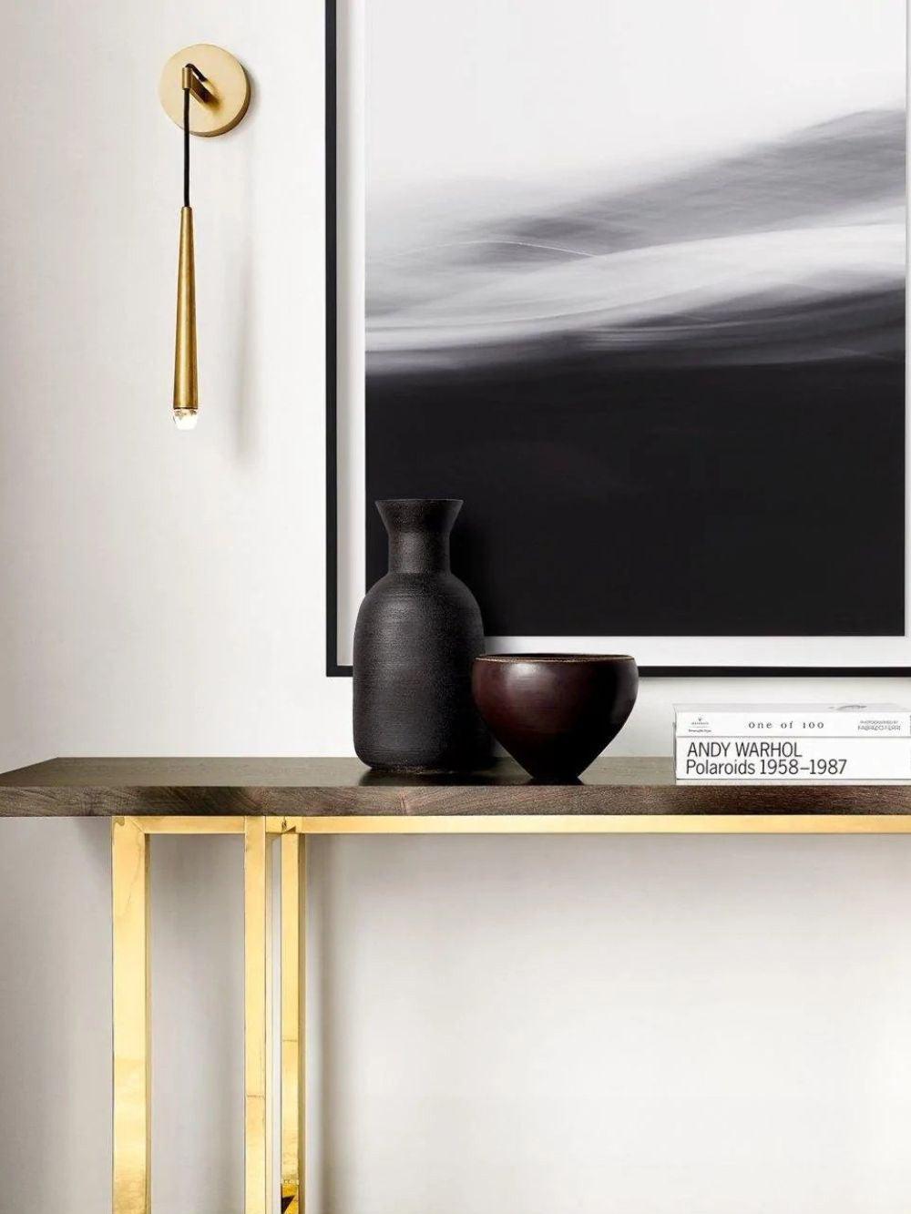 Aplique de pared LED cónico de latón de 15 pulgadas, luz de lectura vertical, iluminación para pasillo, dormitorio, montaje de metal moderno y minimalista, acento decorativo