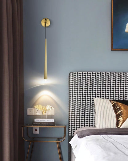 Aplique de pared LED cónico de latón de 15 pulgadas, luz de lectura vertical, iluminación para pasillo, dormitorio, montaje de metal moderno y minimalista, acento decorativo