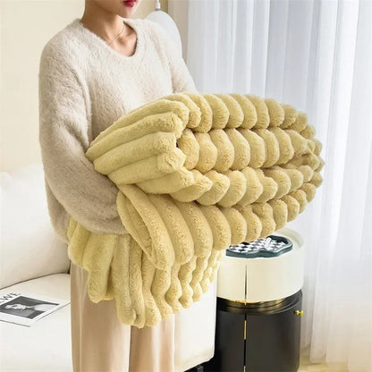 Striped Microfiber Throw Blanket Polyester Soft Lightweight All Season Couch Bed Cuddle Blanket for Living Room Bedroom Home Decor