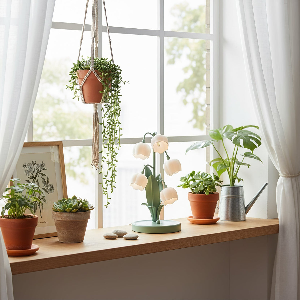 Breezy Orchid Table Lamp | Ceramic, Soft Glow for Bedside and Desk
