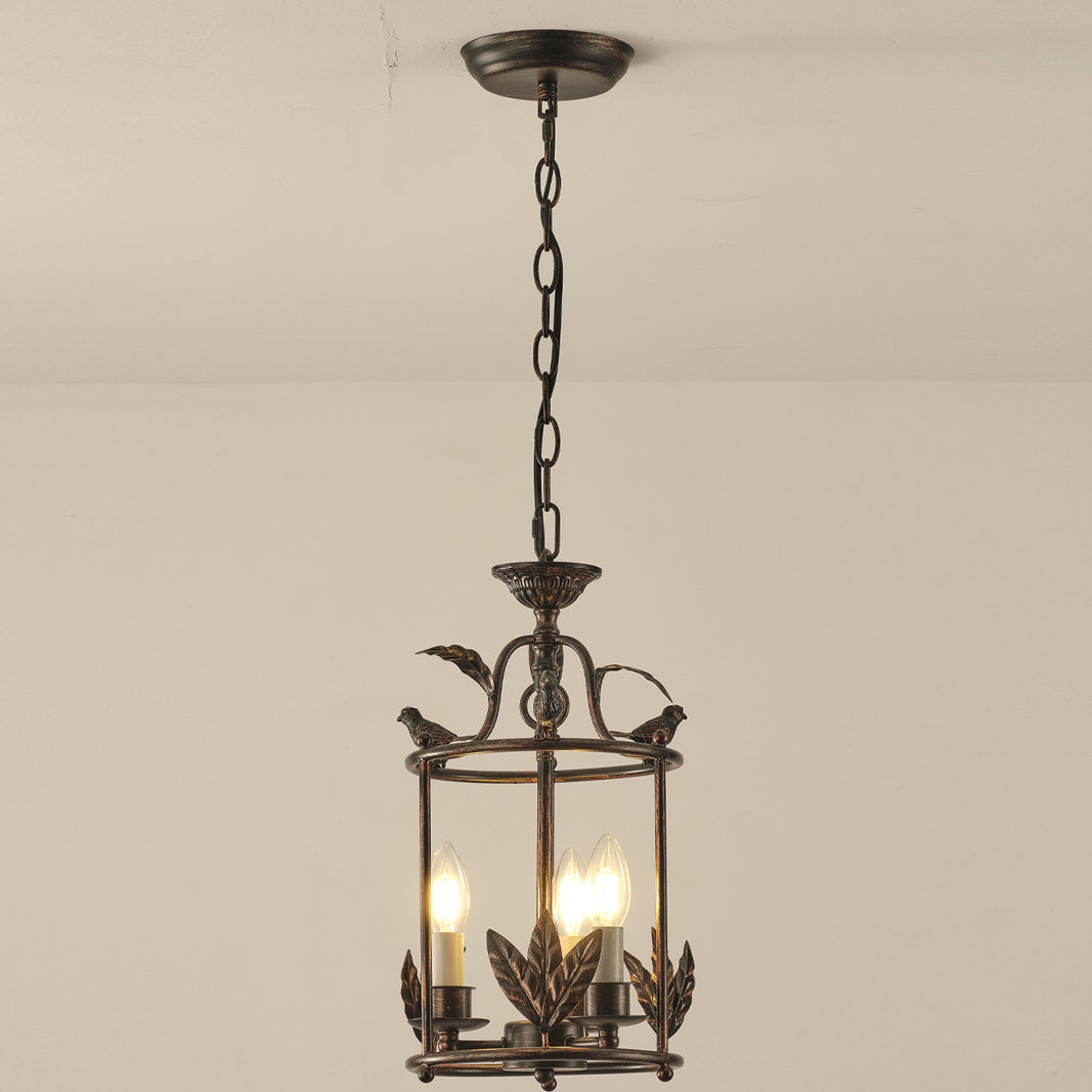 Metal Lantern Ceiling Light 10-Inch Hanging Fixture with Bird Motif for Dining Room Entryway Vintage-Style Chain Suspension