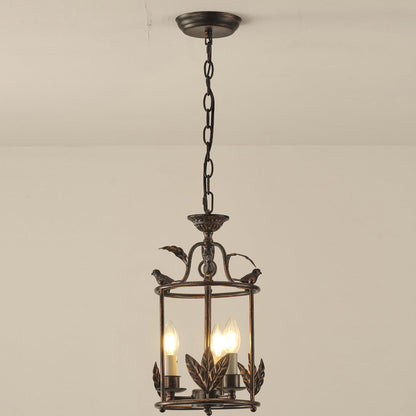 Metal Lantern Ceiling Light 10-Inch Hanging Fixture with Bird Motif for Dining Room Entryway Vintage-Style Chain Suspension