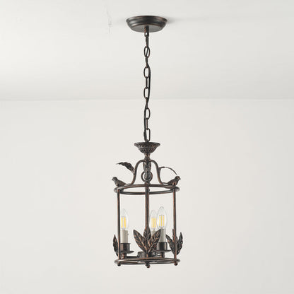 Metal Lantern Ceiling Light 10-Inch Hanging Fixture with Bird Motif for Dining Room Entryway Vintage-Style Chain Suspension