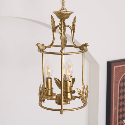 Metal Lantern Ceiling Light 10-Inch Hanging Fixture with Bird Motif for Dining Room Entryway Vintage-Style Chain Suspension