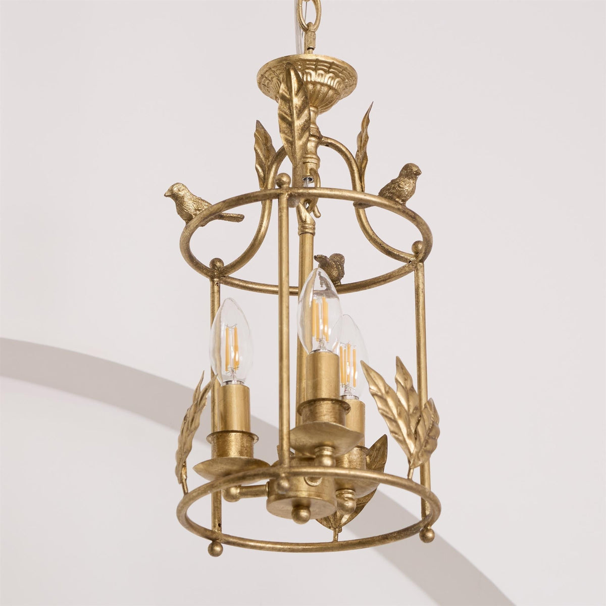 Metal Lantern Ceiling Light 10-Inch Hanging Fixture with Bird Motif for Dining Room Entryway Vintage-Style Chain Suspension