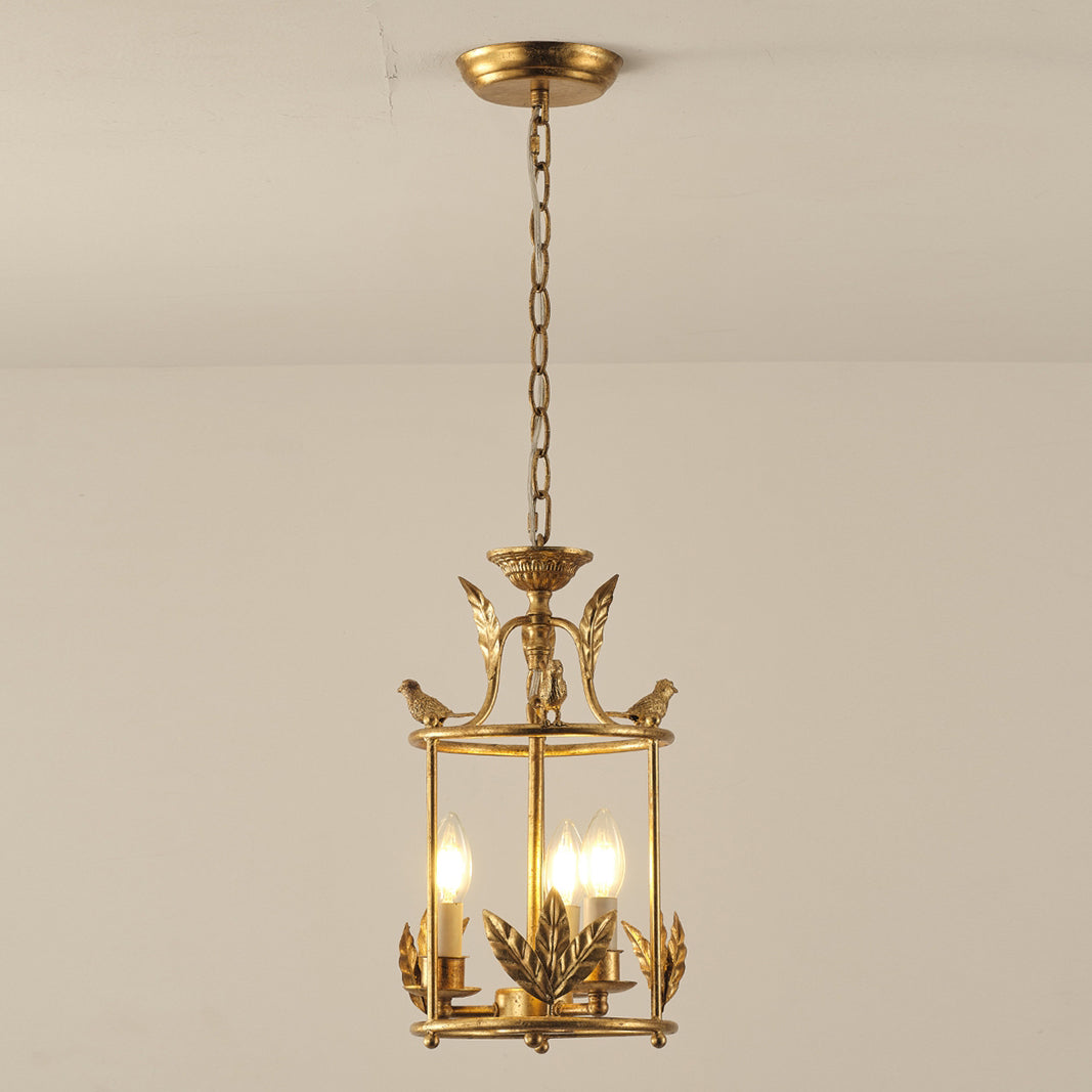 Metal Lantern Ceiling Light 10-Inch Hanging Fixture with Bird Motif for Dining Room Entryway Vintage-Style Chain Suspension