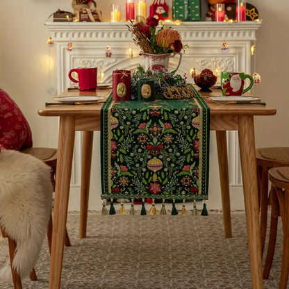 Tropical Botanical Table Runner - Festive Polyester with Tassels