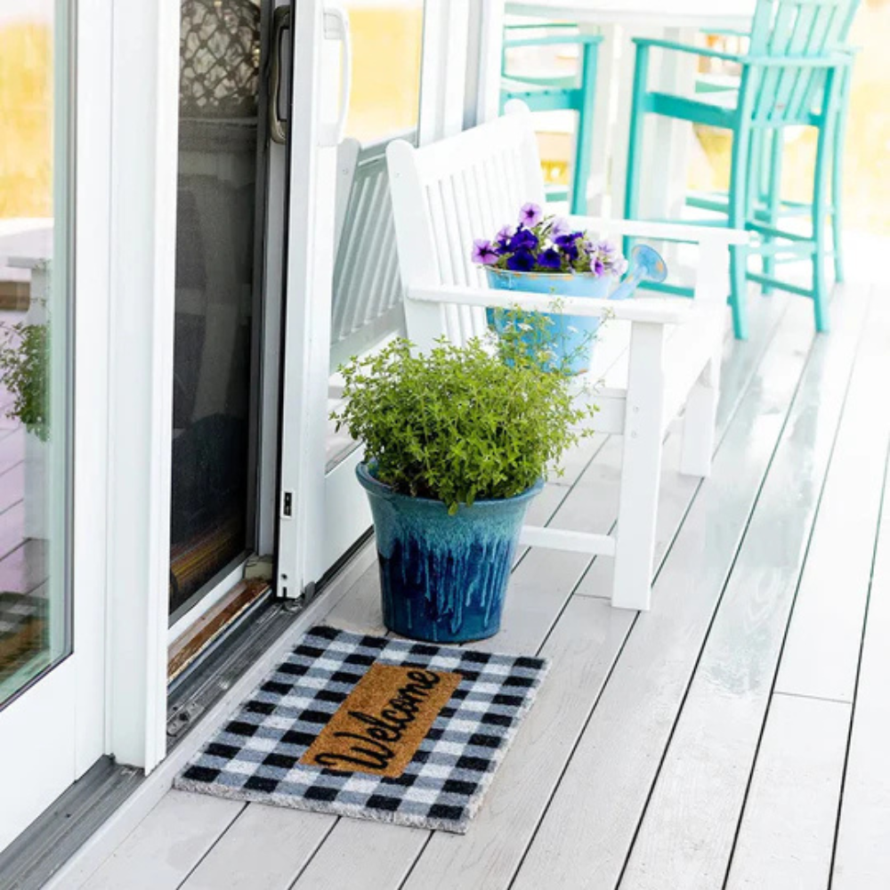 Bristol Welcome Mat - Coconut Coir, Buffalo Plaid Design