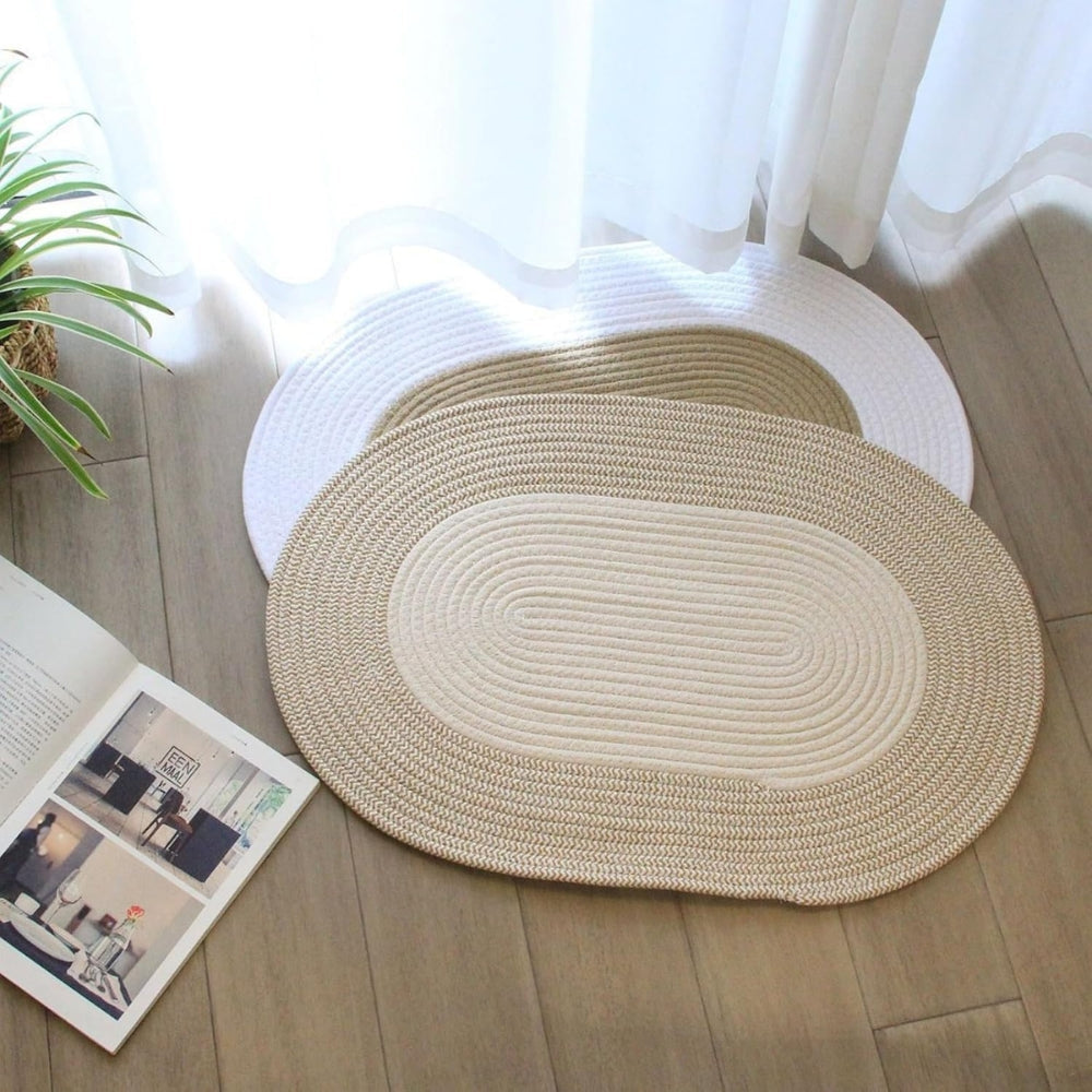 Brynley Area Rug - Washable Braided Hemp, Boho Oval Design