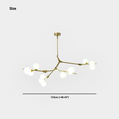 Sculptural Glass Sphere Chandelier with Adjustable LED Light — Multi-Arm Metal Frame Statement Fixture for Open Dining Spaces, Great Rooms &