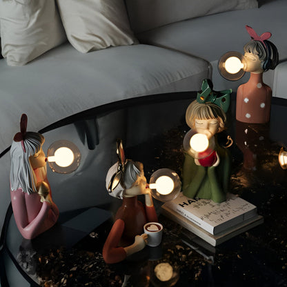 Illuminated Sculptural Figure Night Light USB Powered LED Polymer Glass 9.8 × 8.3 × 11.6 in for Nightstand Office Desk Ambient Glow Decorati