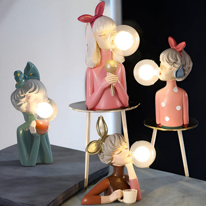 Illuminated Sculptural Figure Night Light USB Powered LED Polymer Glass 9.8 × 8.3 × 11.6 in for Nightstand Office Desk Ambient Glow Decorati