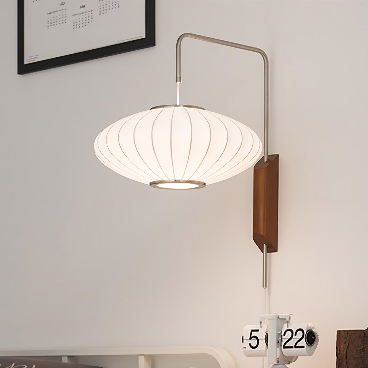 Swivel Sphere Wall Light with Adjustable Cord 15.7 in Walnut Chrome Finish Plug-In LED Sconce for Bedroom Office Living Room