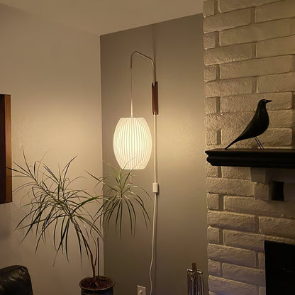 Swivel Sphere Wall Light with Adjustable Cord 15.7 in Walnut Chrome Finish Plug-In LED Sconce for Bedroom Office Living Room