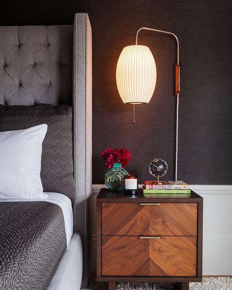 Swivel Sphere Wall Light with Adjustable Cord 15.7 in Walnut Chrome Finish Plug-In LED Sconce for Bedroom Office Living Room
