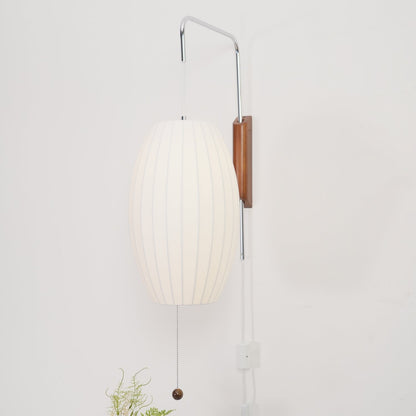 Swivel Sphere Wall Light with Adjustable Cord 15.7 in Walnut Chrome Finish Plug-In LED Sconce for Bedroom Office Living Room
