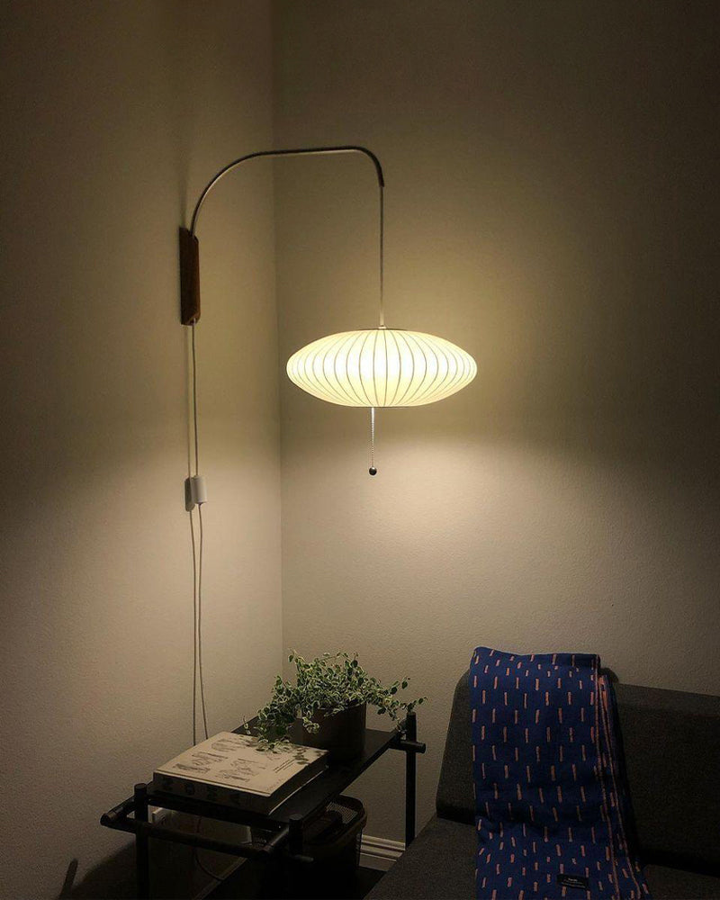 Swivel Sphere Wall Light with Adjustable Cord 15.7 in Walnut Chrome Finish Plug-In LED Sconce for Bedroom Office Living Room