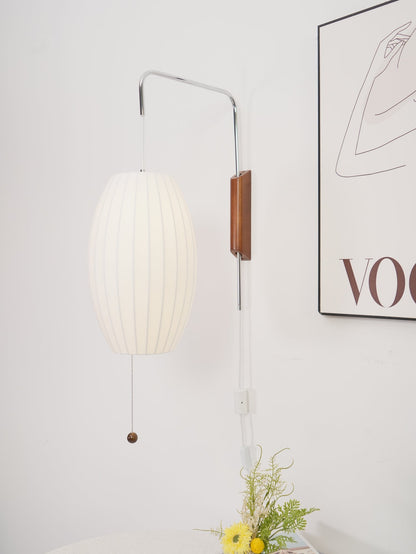 Swivel Sphere Wall Light with Adjustable Cord 15.7 in Walnut Chrome Finish Plug-In LED Sconce for Bedroom Office Living Room