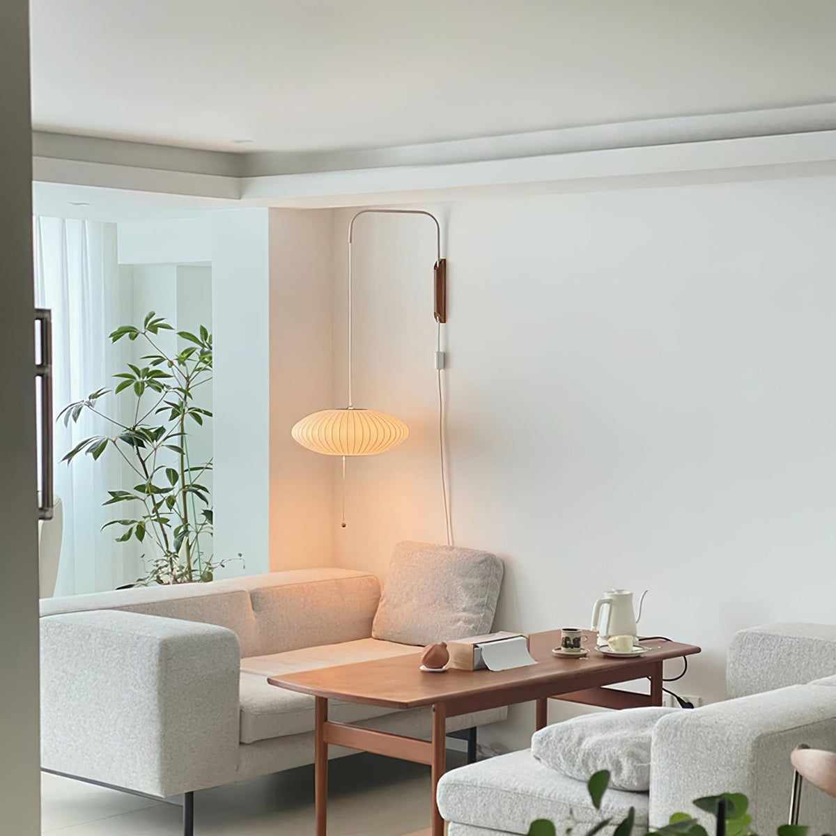 Swivel Sphere Wall Light with Adjustable Cord 15.7 in Walnut Chrome Finish Plug-In LED Sconce for Bedroom Office Living Room