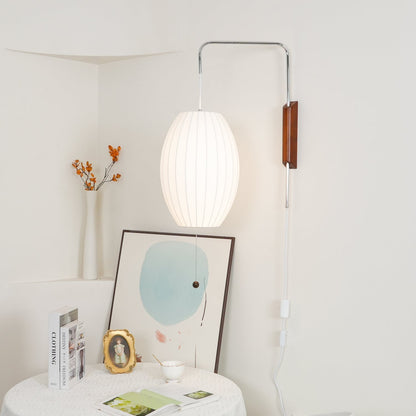 Swivel Sphere Wall Light with Adjustable Cord 15.7 in Walnut Chrome Finish Plug-In LED Sconce for Bedroom Office Living Room