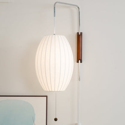 Swivel Sphere Wall Light with Adjustable Cord 15.7 in Walnut Chrome Finish Plug-In LED Sconce for Bedroom Office Living Room