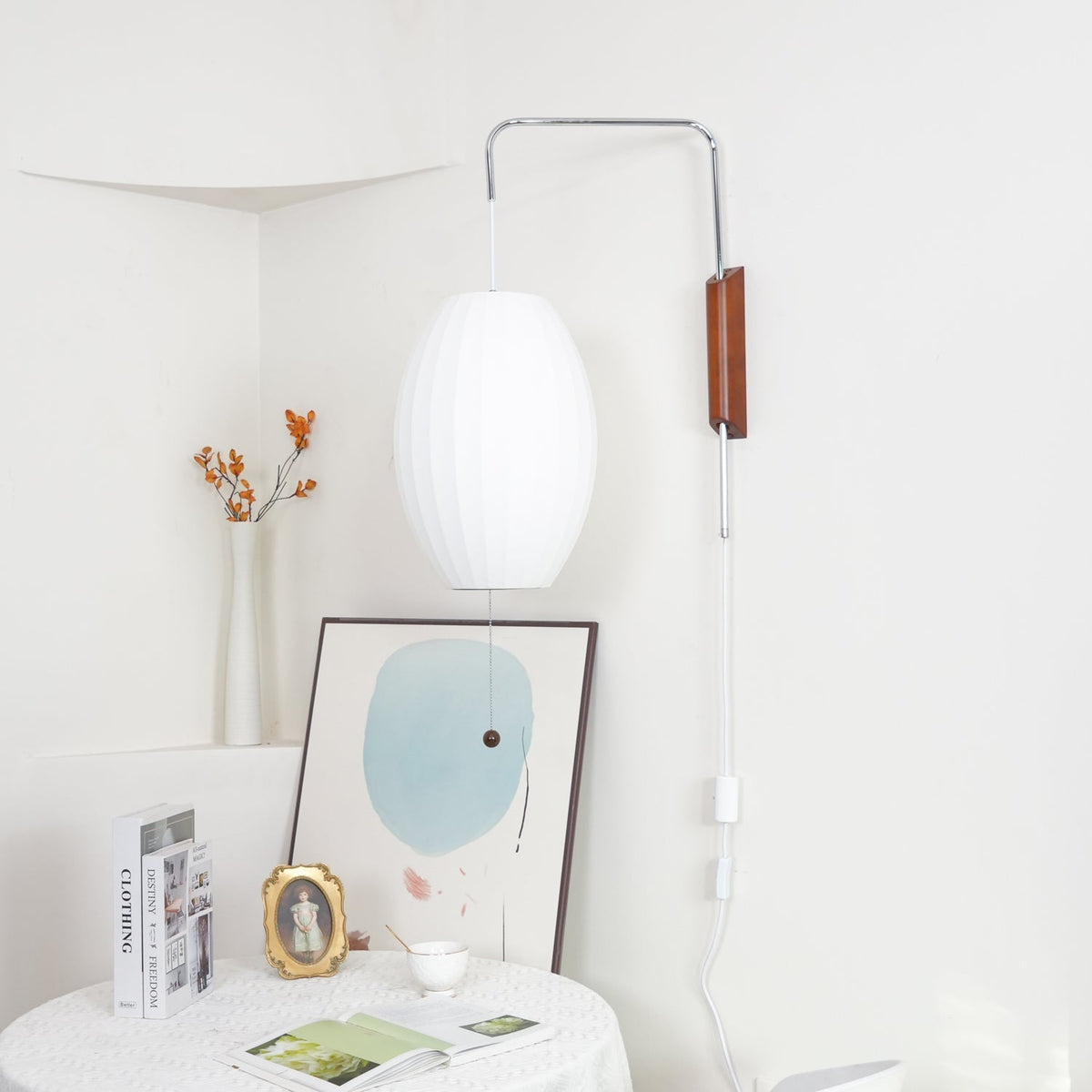 Plug-In Wall Sconce with Swivel Bracket & Frosted Glass Shade – 16 in Height, 59 in Cord – Adjustable Bedroom & Living Room Accent Light for