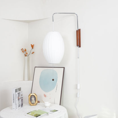 Swivel Sphere Wall Light with Adjustable Cord 15.7 in Walnut Chrome Finish Plug-In LED Sconce for Bedroom Office Living Room