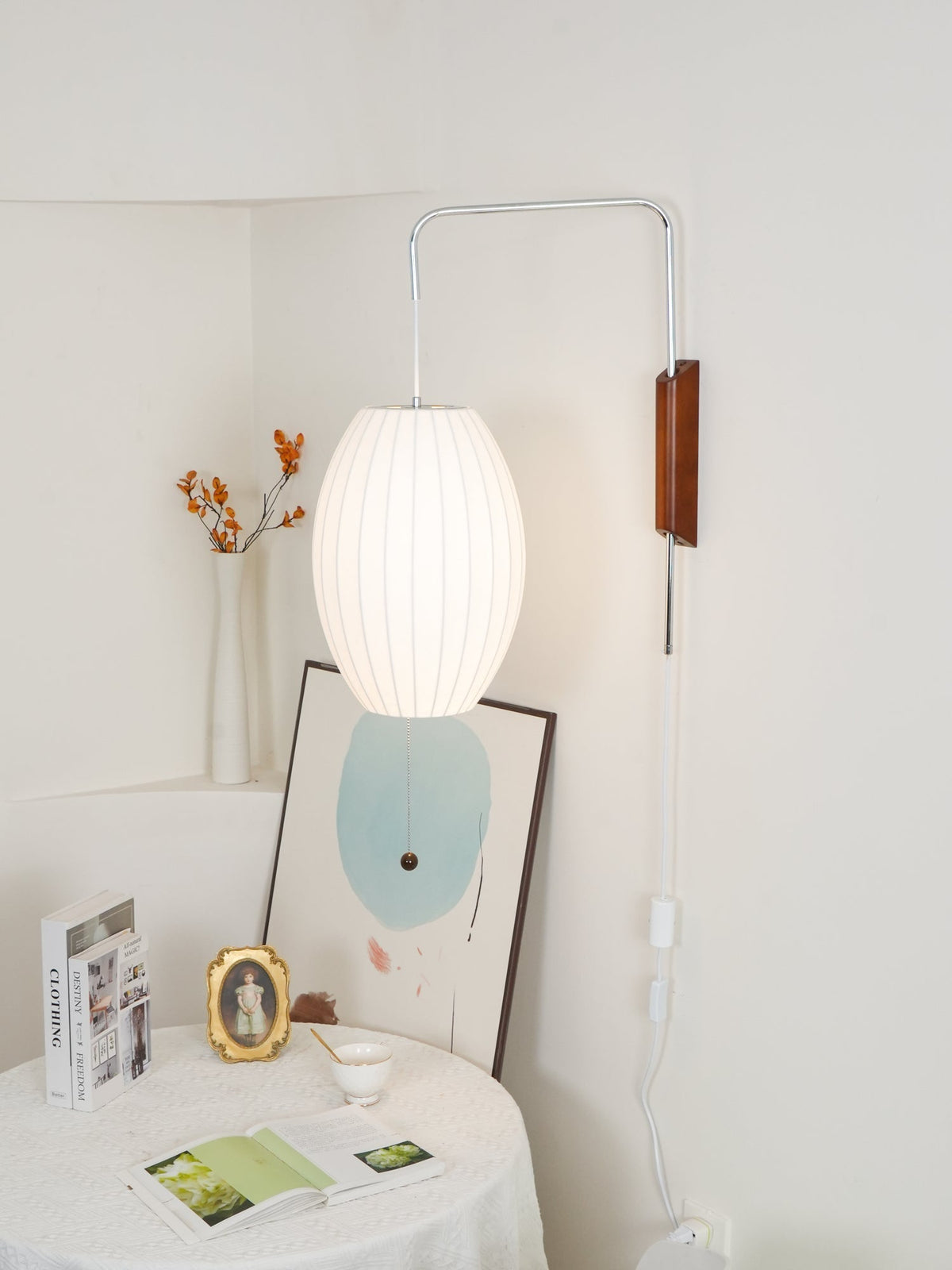 Plug-In Wall Sconce with Swivel Bracket & Frosted Glass Shade – 16 in Height, 59 in Cord – Adjustable Bedroom & Living Room Accent Light for