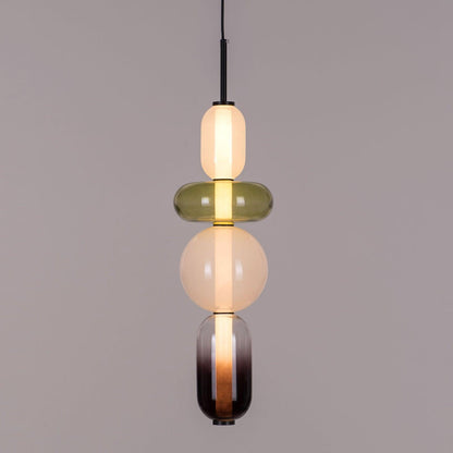 Multi-Jar LED Overhead Fixture 20 Inch Colorful Tinted Glass Drop Lights for Dining Kitchen Bedroom Modern Bohemian Accent Chandelier Adjust