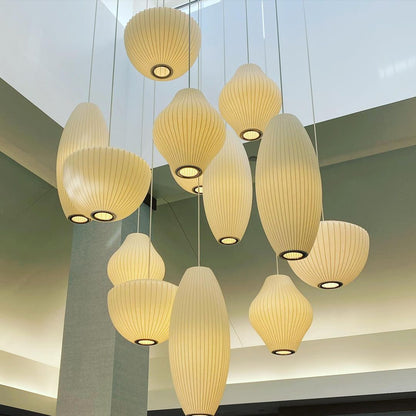 Steel Wire Silk Shade Ceiling Light 20 in White for Kitchen Island Dining Room Modern Pendant Lamp Hanging Fixture Adjustable Cord E26 Base